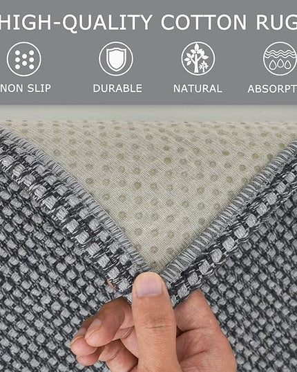KOZYFLY Indoor Door Mat 2x3 ft Small Area Rugs Washable Front Door Mat Non Slip Rubber Backed Entryway Rug Cotton Entrance Doormat for Front Porch Bathroom Kitchen Bedroom, Grey/Dark Grey