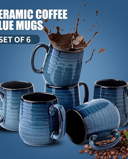 Hasense Coffee Mugs Set of 6, 12 Ounce Coffee Cups Set with Handle, Ceramic Tea Mugs for Kitchen, Blue Latte Mugs for Coffee,Cocoa, Tea, Stylish Mug Gift, Dishwasher and Microwave Safe