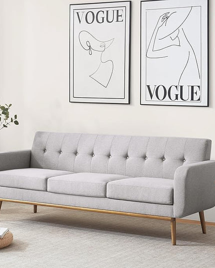 HUIMO Sofa Couch, Mid Century Modern Sofa with Solid Wood Frame, Button Tufted Couch for Bedroom, Living Room, Office, Apartment (Light Grey, 80 inch)