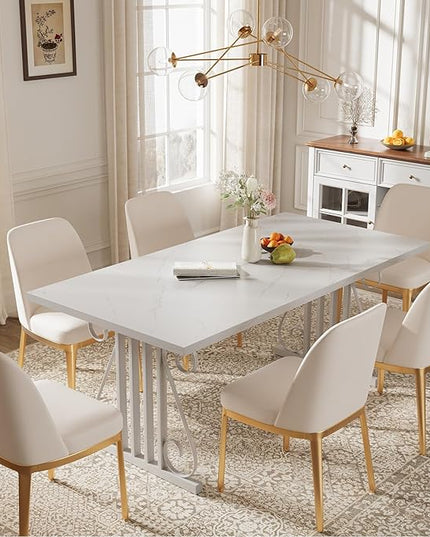 Dining Table for 4-6 People, 70.87'' Rectangular Dinner Table Modern Artistic Openwork Metal Legs for Dining Room, Kitchen, Living Room