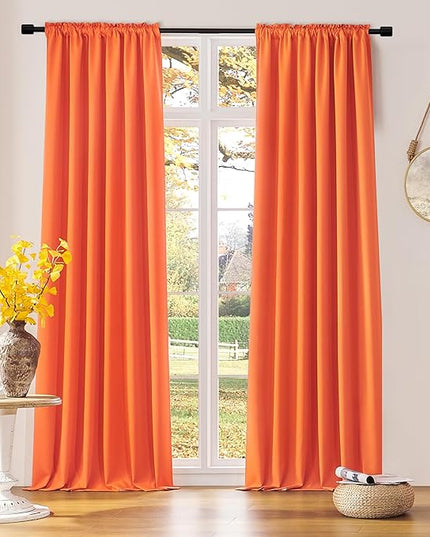 DONREN Vibrant Orange Blackout Curtains 84 Inch Length, Pumpkin Hallowmas Day Home Decoration Room Darkening Thermal Insulated Curtains for Bedroom,2 Panels,52-inch Width x 84-inch Length