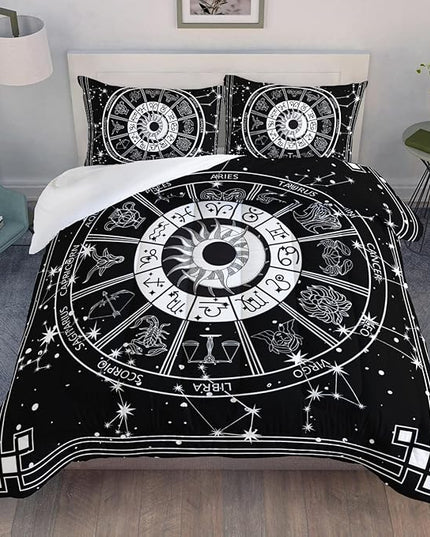 AILONEN Constellation Comforter Set Twin Size, Sun and Moon Zodiac Circle Bedding Set,Soft Breathable Twelve Constellations Duvet Set for Boys Girls Bedroom Decor 3Pcs(1 Comforter + 2 Pillowcases)