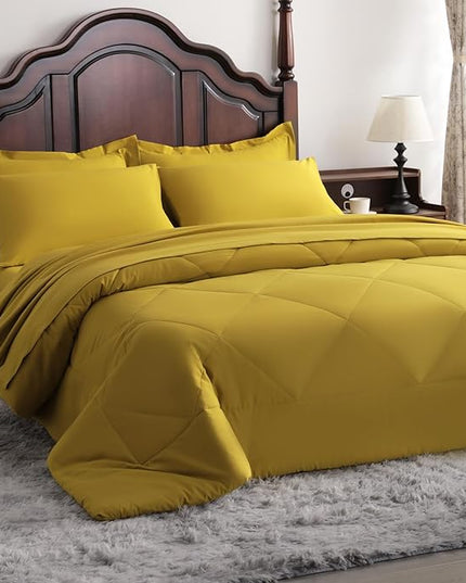 NTBAY King Comforter Set with Sheets, 7 Pieces Soft and Breathable King Bedding Set, Bed in a Bag, Down Alternative Comforter Set Solid Color All Season, King Bedding Set, Yellow