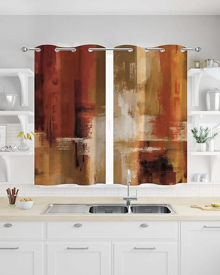 Asuexpect Burnt Orange Kitchen Curtains 2 Panels Abstract Rust Curtain Room Darkening Grommet Window Drapes Modern Decorative Window Treatments, 26x36 Inches