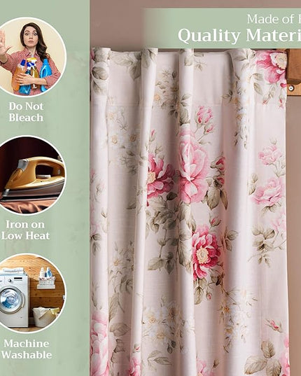 Maison d' Hermine Curtains for Living Room 100% Cotton 124 inch Length One Panel Light Filtering Curtains for Bedroom Windows with Rod and Loop Pockets Drapes (Newburry Rose Bloom, 50" W x 124" L)