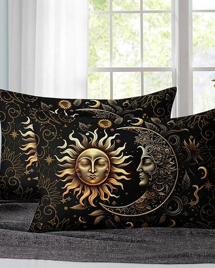 AILONEN Sun and Moon Comforter Set for Boys Girls, Queen Black and Gold Mandala Boho Exotic Style Bedding Set, 3 Pieces Sky Could Star Print Bed in a Bag,1 Comforter with 2 Pillowcases