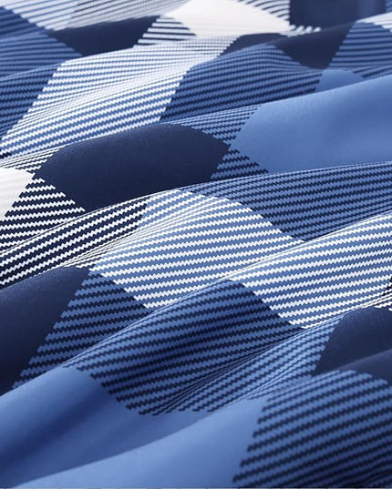 MaiRêve Queen Size Plaid Comforter Set Indigo Blue, Classic Checkered 7 Pieces Farmhouse Bedding Set, All Season Lightweight Bed in A Bag with Sheets, Pillowcases & Shams