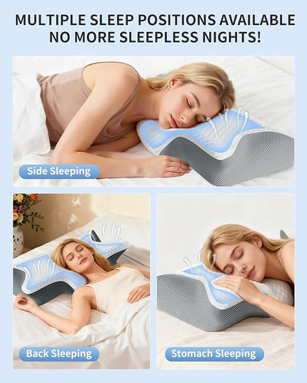 2025 Upgrade Neckhaven Pillow, Neckhaven Pillow Hospitality Collection, Memory Foam Ergonomic Cervical Neck Pillows with Cooling Cover for Neck Pain Relief Side Back Stomach Sleeper (White Grey)