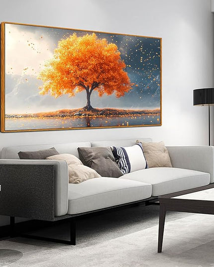 Framed Canvas Wall Art for Living Room Bedroom Office Large Tree of Life Wall Art Orange Tree Fall Landscape Picture Modern Canvas Prints Decor Size 29x59