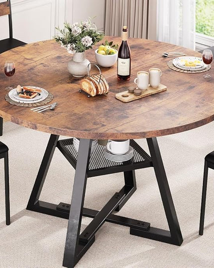 Round Dining Table for 4,Kitchen Dining Room Circle Dinner Pedestal Table,Space Saving Wood Kitchen & Dining Room Furniture (Vintage, 42In)