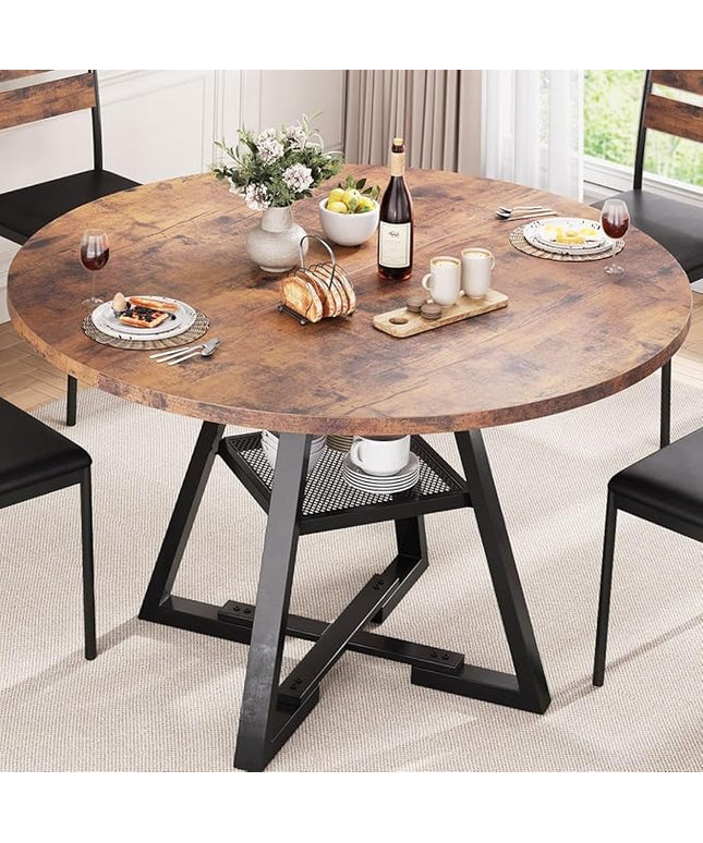 Round Dining Table for 4,Kitchen Dining Room Circle Dinner Pedestal Table,Space Saving Wood Kitchen & Dining Room Furniture (Vintage, 42In)