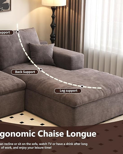 136.6'' U-Shaped Modern Modular Sectional Cloud Couch Whit Ottoman, 4-Seat Chenille Deep-Seat Sofa with Pillow for Living Room, Bedroom, Apartment, Camel