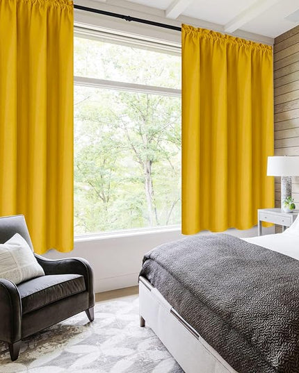 DWCN Yellow Room Darkening Blackout Curtains - Thermal Insulated Privacy Energy Saving Window Curtain Drapes 42 x 45 inch Length, Set of 2 Bedroom Living Room Curtains