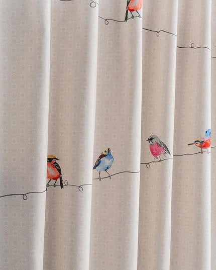 Maison d' Hermine Curtains for Living Room 100% Cotton 124 inch Length Two Panels Light Filtering Curtains for Bedroom Windows with Rod and Loop Pockets Drapes (Birdies On Wire, 50" W x 124" L)