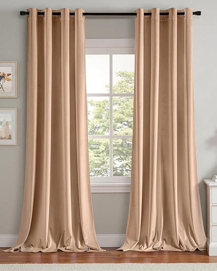 MIULEE Velvet Curtains Blush Beige Elegant Grommet Thermal Insulated Soundproof Room Darkening Curtains/Drapes for Classical Living Room Bedroom Decor 52 x 108 Inch Set of 2