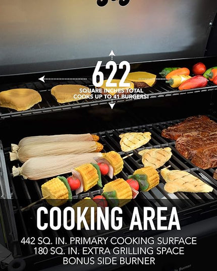 Kenmore 4-Burner Gas Grill with Side Burner, Outdoor BBQ Grill, Propane Gas Grill, Cast Iron Cooking Grates, Electronic Ignition, Warming Rack, Open Cart Design, 53000 BTUs, Black