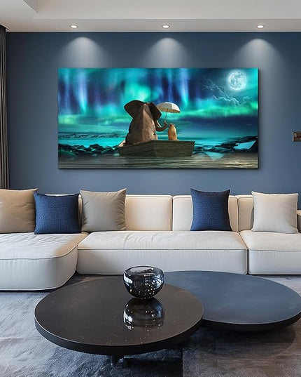 Canvas Wall Art For Living Room Large Size Fashion Wall Decorations For Bedroom Modern Office Wall Decor Painting Aurora Scenery Elephant Pictures Artwork Room Canvas Art Prints Bathroom Home Decor