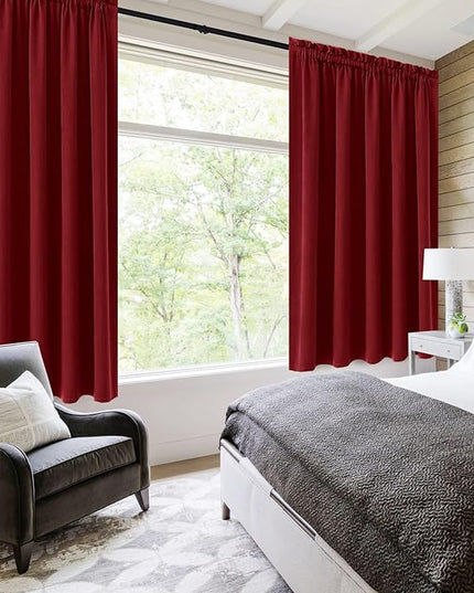DWCN Blackout Curtains for Bedroom – Rod Pocket Thermal Insulated Noise Reducing Noise Reducing Drapes for Living Room, W 60 x L 63 Inch, 2 Panels, Burgundy