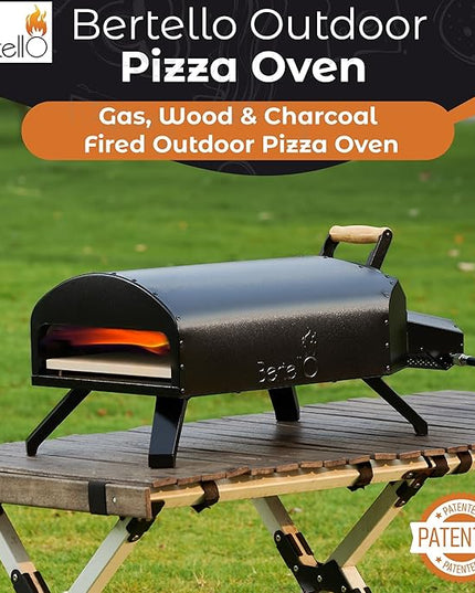 Bertello SimulFIRE Outdoor Pizza Oven Bundle - Wood Fire Portable 12 inch Brick Oven with Gas Burner, Peel, Wood Tray, Cover, & Thermometer - Portable Pizza Maker - As Seen on SHARK TANK