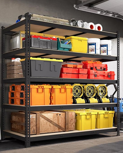 48" W x 24" D x 72" H Garage Shelving Heavy Duty: 5 Tier Metal Storage Shelves - Adjustable Shelving Unit, Utility Rack Shelf for Pantry, Warehouse, Office, Kitchen, Black, 3PCS