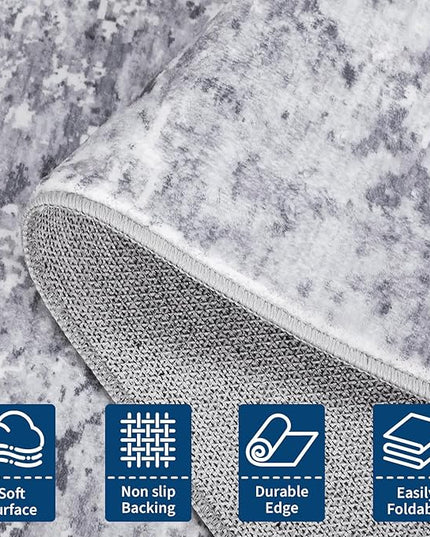 Modern Abstract 2x3 Area Rug Non Slip Non Shedding Low Pile Stain Resistant Rug for Entryway Kitchen Bedroom,Light Grey