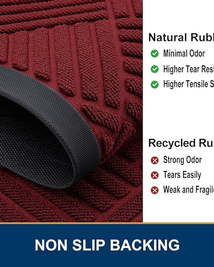 Smiry Front Door Mat Outside Entrance, Heavy Duty Outdoor Indoor Mat, Natural Rubber Doormat, Non Slip, Trap Dirt and Moisture, Easy Clean, Low Profile Patio Porch Entryway Mat, 71x23, Wine Red