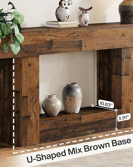 Tribesigns 63" Console Table, Farmhouse 2-Tier Entryway Table with U-Shaped Base, Narrow Long Wood Sofa Table Behind Couch Table for Living Room, Hallway, Foyer, Mix Brown