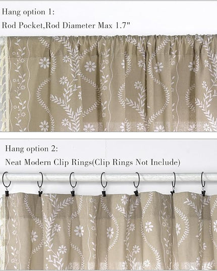 Boho Curtains 2 Panel for Living Room 84 Inches Long Linen Floral Curtains Semi Sheer Vintage Farmhouse Window Curtain Rustic Western Curtain Tan