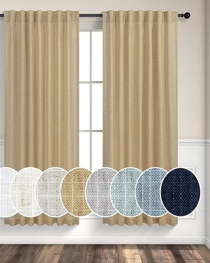 Burlap Color Curtains 63 Inch Length for Bedroom 2 Panel Back Tab Pocket Cotton Canvas Woven Textured Flax Linen Semi Sheer Lightweight Soft Taupe Brown Tan Curtain for Kitchen Cafe Cottage Core Decor