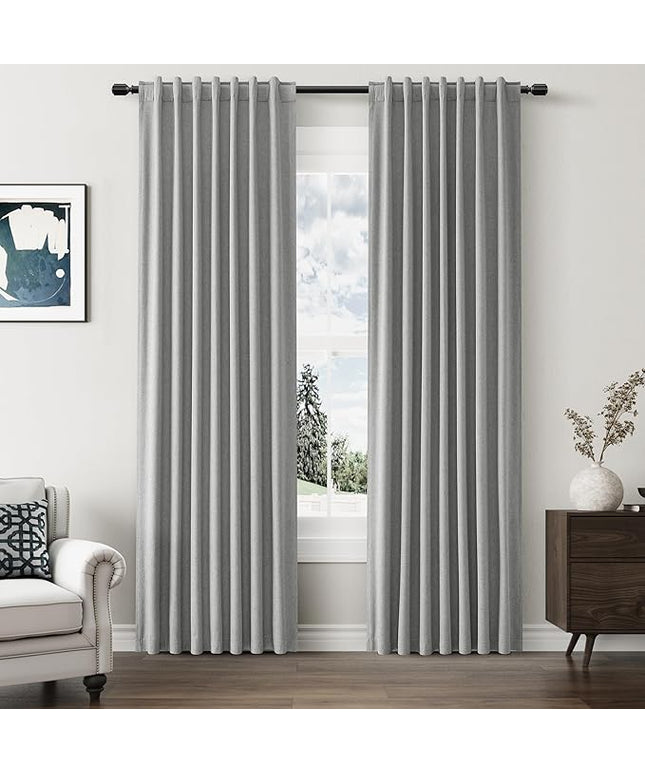 Guken 100% Blackout Linen Curtains 80 Inch Length 2 Panels Set for Living Room Bedroom Back Tab Thermal Insulated Black Out Linen Drapes Room Darkening Window Curtains,Dark Grey