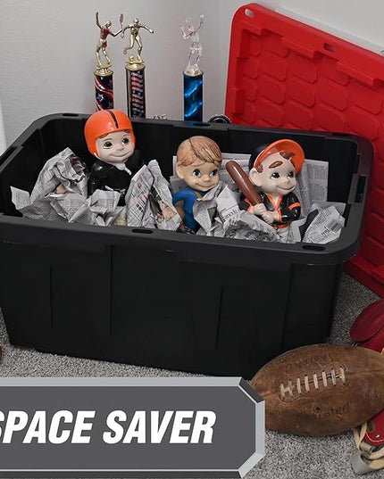 2-Pack 27-Gallon Storage Boxes with Snap-on Lids. Durable and Suitable for Storing Household Items, as well as for Use in Industrial and Outdoor Environments.