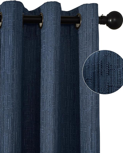Jacquard Linen Curtains 84 inch Length 2 Panels Thick Faux Linen Blended Window Drapes Burlap Textured Curtains with Grommet for Living Room Bedroom Farmhouse (52x84 Navy) Natural