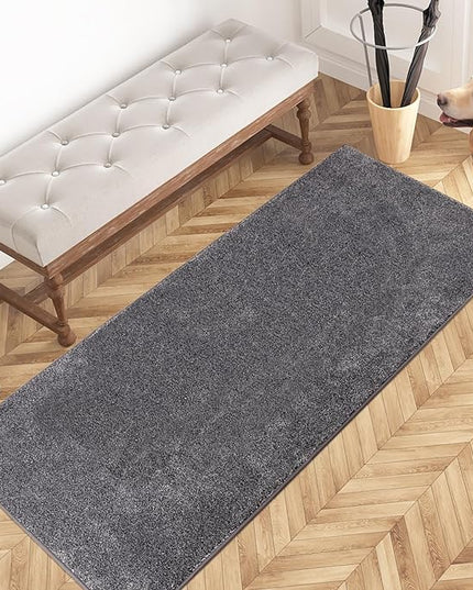 PURRUGS Dirt Trapping Door Mat 24" x 59", Non-Slip Machine Washable Entry Rug, Shoe Scraper, Dog Doormat, Super Absorbent Welcome Mat for Front & Back Door, Muddy Shoes & Paws, Light Grey-Dark Grey