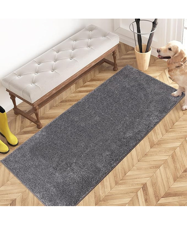 PURRUGS Dirt Trapping Door Mat 24" x 59", Non-Slip Machine Washable Entry Rug, Shoe Scraper, Dog Doormat, Super Absorbent Welcome Mat for Front & Back Door, Muddy Shoes & Paws, Light Grey-Dark Grey