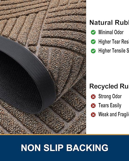Smiry Front Door Mat Outside Entrance, Heavy Duty Outdoor Indoor Mat, Natural Rubber Doormat, Non Slip, Trap Dirt and Moisture, Easy Clean, Low Profile Patio Porch Entryway Mat, 29.5x17, Mix Brown