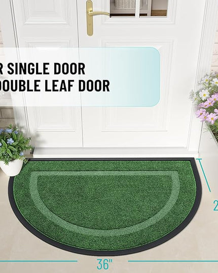 OLANLY Half Circle Door Mat Indoor Outdoor Entrance Welcome, Waterproof All-Season, All-Weather Doormat, Sturdy Natural Rubber, Low Profile, Easy Clean Patio Porch Entryway Mat, 35x23, Green