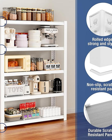 WORKPRO 3000lbs 5-Tier Shelving Unit, 72" H Adjustable Storage Shelves, Boltless Garage Shelving Unit for Garage, Kitchen, Durable Scratch-Resistant Panels, White