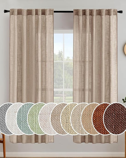 MIULEE Taupe Linen Curtains 72 Inch Length 2 Panels for Bedroom Living Room, Soft Thick Linen Textured Window Drapes Semi Sheer Light Filtering Back Tab Rod Pocket Burlap Look Decor, W37xL72