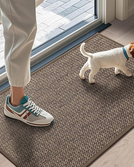 LEKEEPGO Door Mat 17"x29", Non Slip Door Mat Indoor Entrance, Rubber Backing Indoor Door mat Washable Absorbent Low-Profile Doormat Front Entryway Entry Resist Dirt Inside Door Mats, Brown