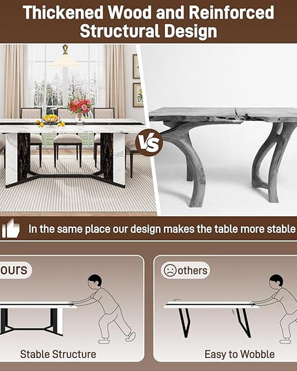 71 inch Dining Table for 4 5 6 | Modern White&Black Rectangular Kitchen Table W/Waterproof Wood Tabletop,Farmhouse Long Dining Room Tables W/Adjustable Legs&Wood Strip Base for Kitchen Living Room