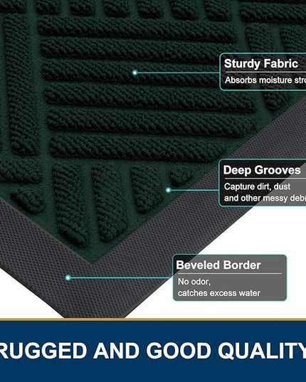 Smiry Front Door Mat Outside Entrance, Heavy Duty Outdoor Indoor Mat, Natural Rubber Doormat, Non Slip, Trap Dirt and Moisture, Easy Clean, Low Profile Patio Porch Entryway Mat, 29.5x17, Dark Green
