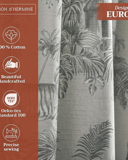 Maison d' Hermine Curtains for living room 100% Cotton 124 inch length Two Panels Light Filtering Toile Curtains for Bedroom Windows with rod and loop Pockets Drapes (Savana Jouy Green, 50"W x 124"L)