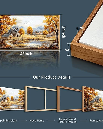 Wood Farmed Large Wall Decor For Living Room Canvas Wall Art For Office Modern Wall Decorations For Bedroom Autumn Forest Landscape Painting Farmhouse Pictures Artwork Room Home Decor 24x48 In