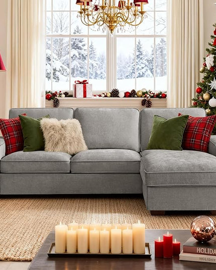 PARKOL 99" L-Shaped Sectional Couch with Storage, Sofa with Reversible Chaise, USB Type-C Charging, Chenille Fabric, Removable Cushion Covers, for Small Space, Apartment, Living Room, Light Gray