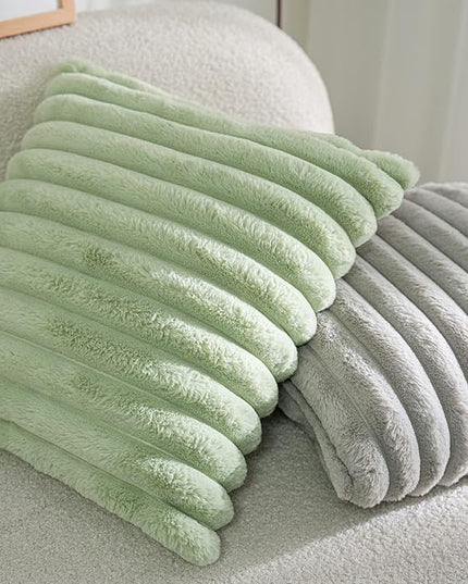 DEELAND Pack of 2,Double-Sided Faux Fur Plush Decorative Throw Pillow Covers Fuzzy Striped Soft Pillowcase Cushion Covers for Sofa Couch Bedroom Lightgrey 24x24 inch