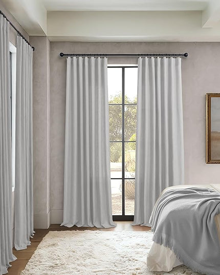 Light Grey Living Room Curtains 84 Inch Length 2 Panels Back Tab Pocket Light Filtering Drape Soft Linen Cotton Texture Semi Sheer Silver Dove Gray Curtain for Bedroom Modern Farmhouse Decor 7 FT Long