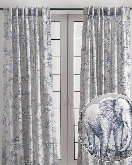 Maison d' Hermine Curtains for Living Room 100% Cotton 84 inch Length Two Panels Light Filtering Toile Curtains for Bedroom Windows with Rod and Loop Pockets Drapes (Savana Jouy Blue, 50" W x 84" L)