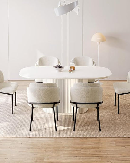 Guyii 7-Piece Oval Dining Table Set, 62.99" Modern Kitchen Table with 6 Chairs, Indoor Rectangular Dining Room Table for Kitchen, Living Room, Cream White