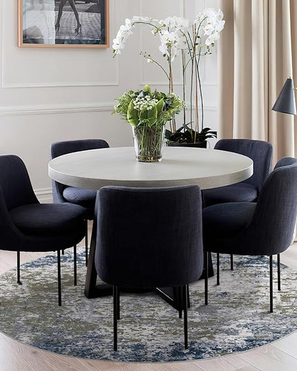 Modern Abstract 6x6 Round Area Rug Non Slip Non Shedding Rug Low Pile Stain Resistant for Bedroom Living Room Office Dining Room,Navy