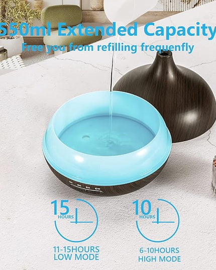 Diffusers for Essential Oils Large Room, 550ml Essential Oil Diffusers with Remote Control, Ultrasonic Oil Diffuser with Timer, 7 Colors Light for Bedroom